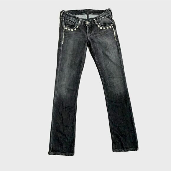 Faith Connexion Studded Straight Leg Low Rise Washed Black Jeans Size 26 - Picture 1 of 9